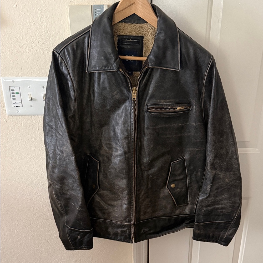 GAP Men's Black Leather Field Jacket